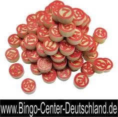 Bingo-Jetons in Holz mit aufgedruckten Zahlen