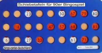 Bingo-Schiebetafeln, Bingo-Fensterkarten
